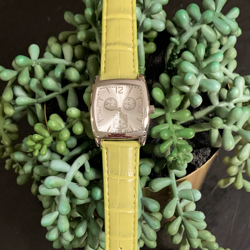 Lime Green CrocEmbossed Leather Strap Watch